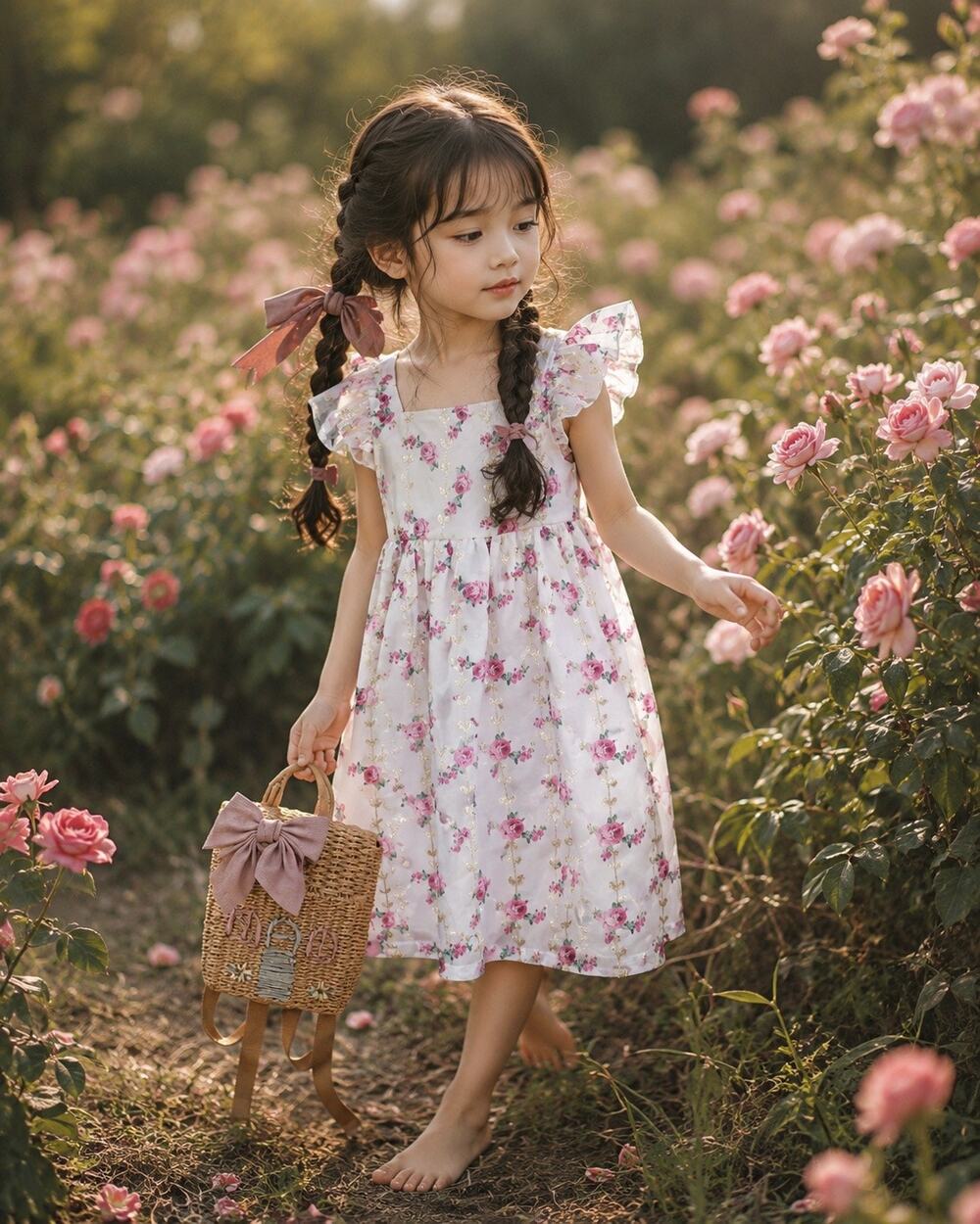 Enchanted Rose Garden Embroidered Flutter Strap Midi Dress 6/7